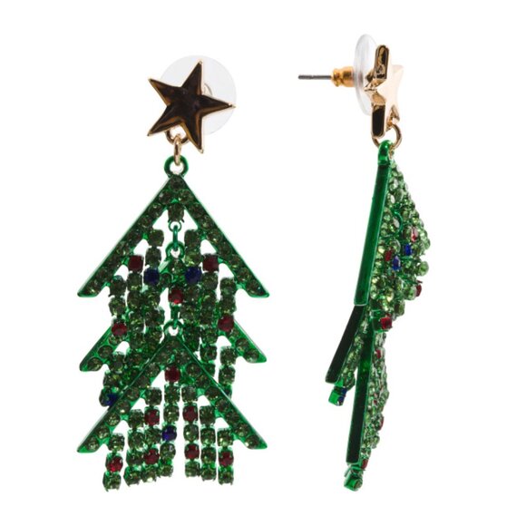 BETSEY JOHNSON Green Crystal Christmas Tree Drop Earrings - Picture 1 of 2